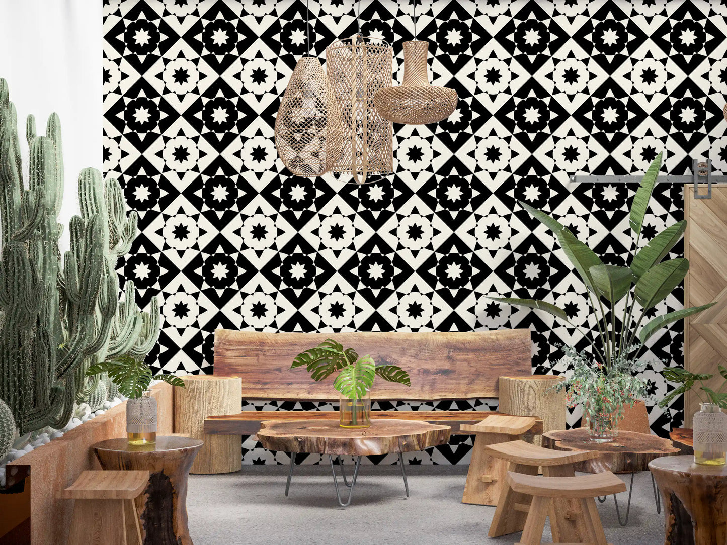 Graphic Starburst Geometric Motif Wallpaper⁠