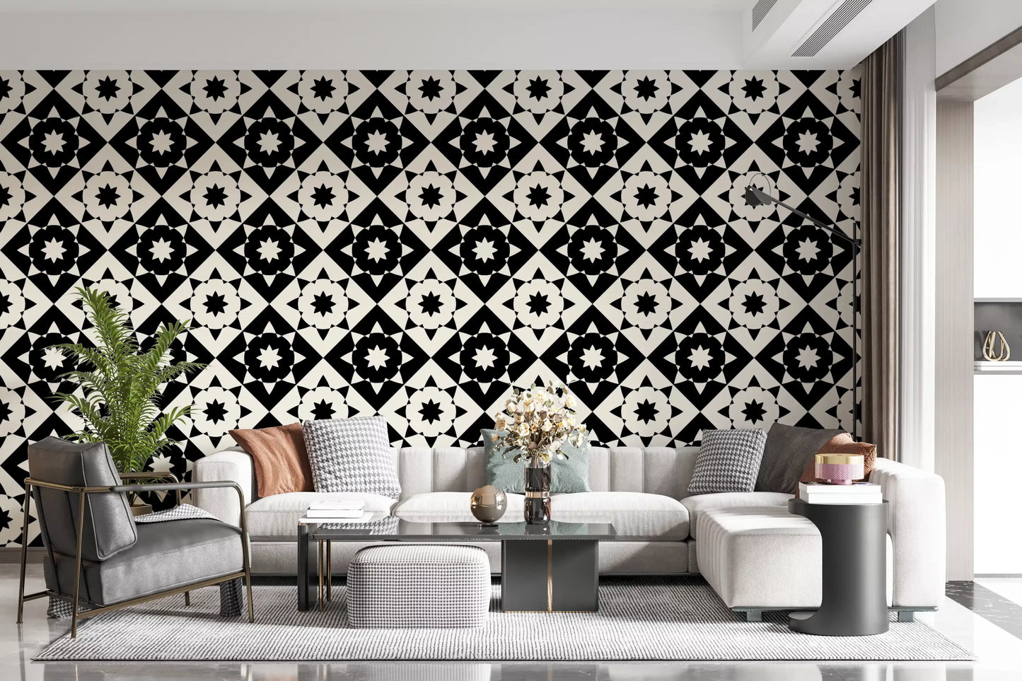 Graphic Starburst Geometric Motif Wallpaper⁠