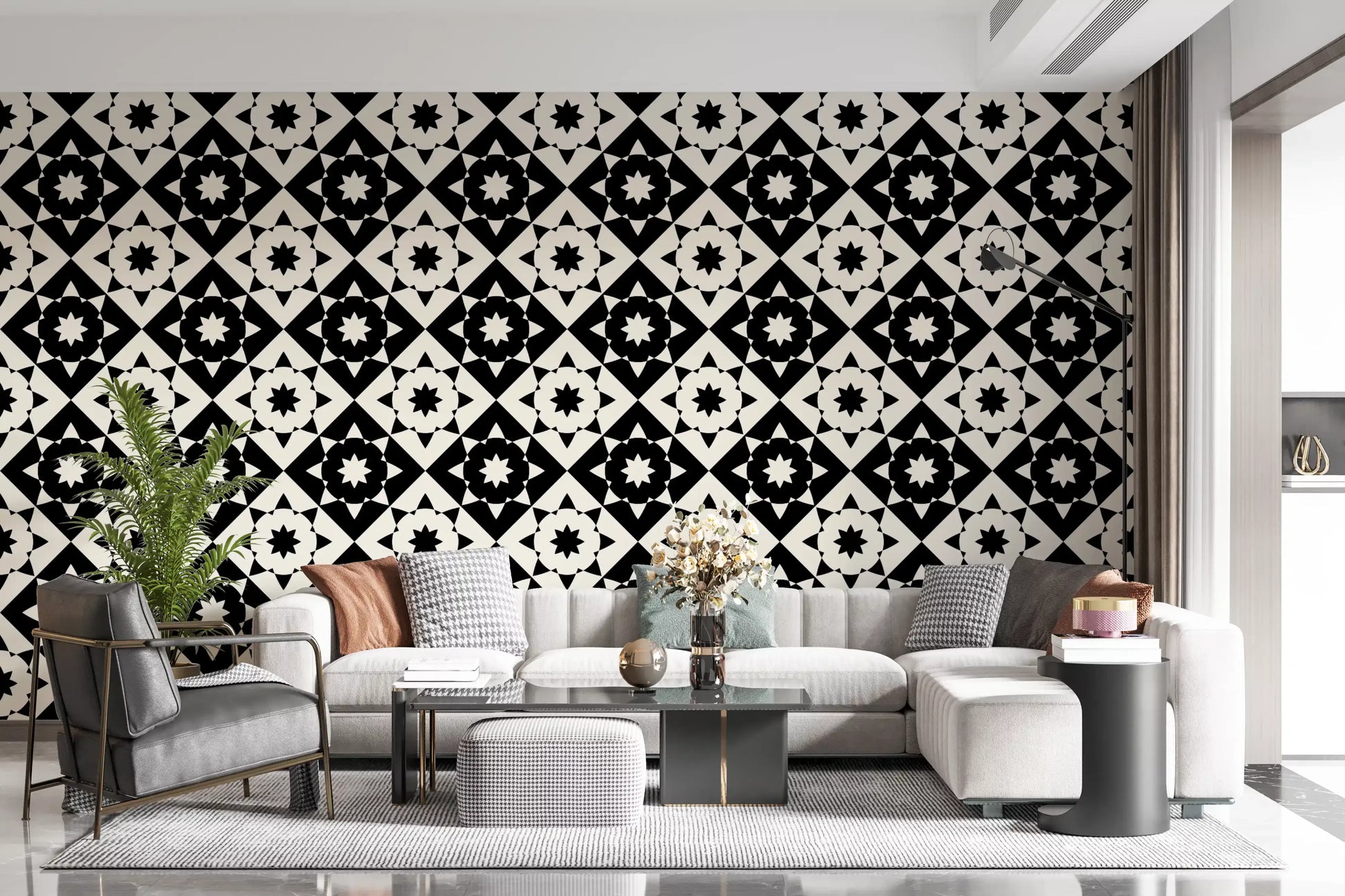 Graphic Starburst Geometric Motif Wallpaper⁠