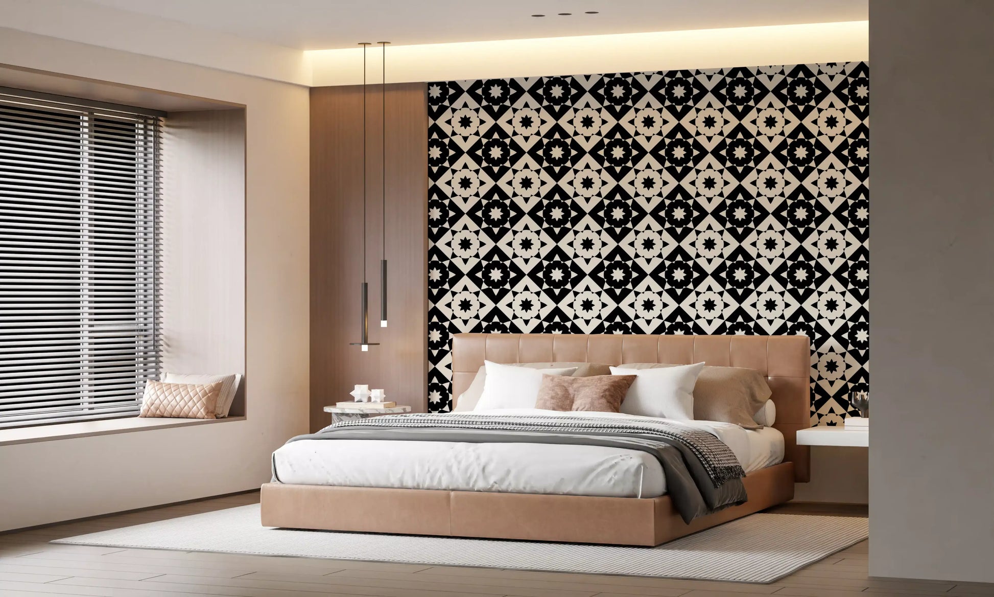 Graphic Starburst Geometric Motif Wallpaper⁠