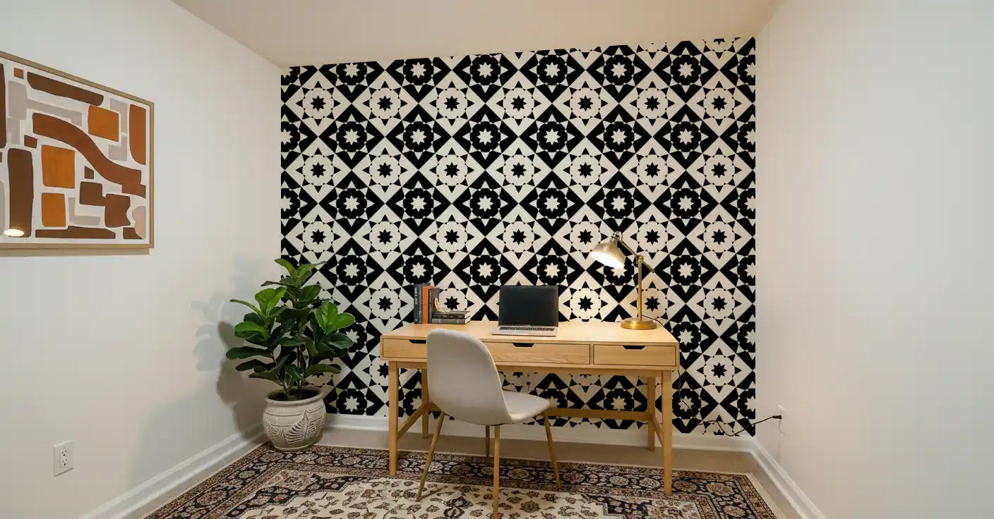 Graphic Starburst Geometric Motif Wallpaper⁠