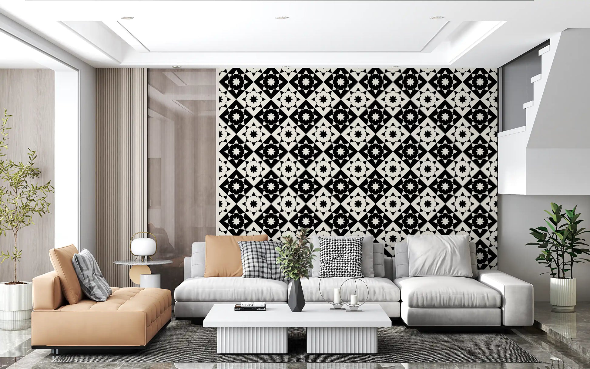 Graphic Starburst Geometric Motif Wallpaper⁠