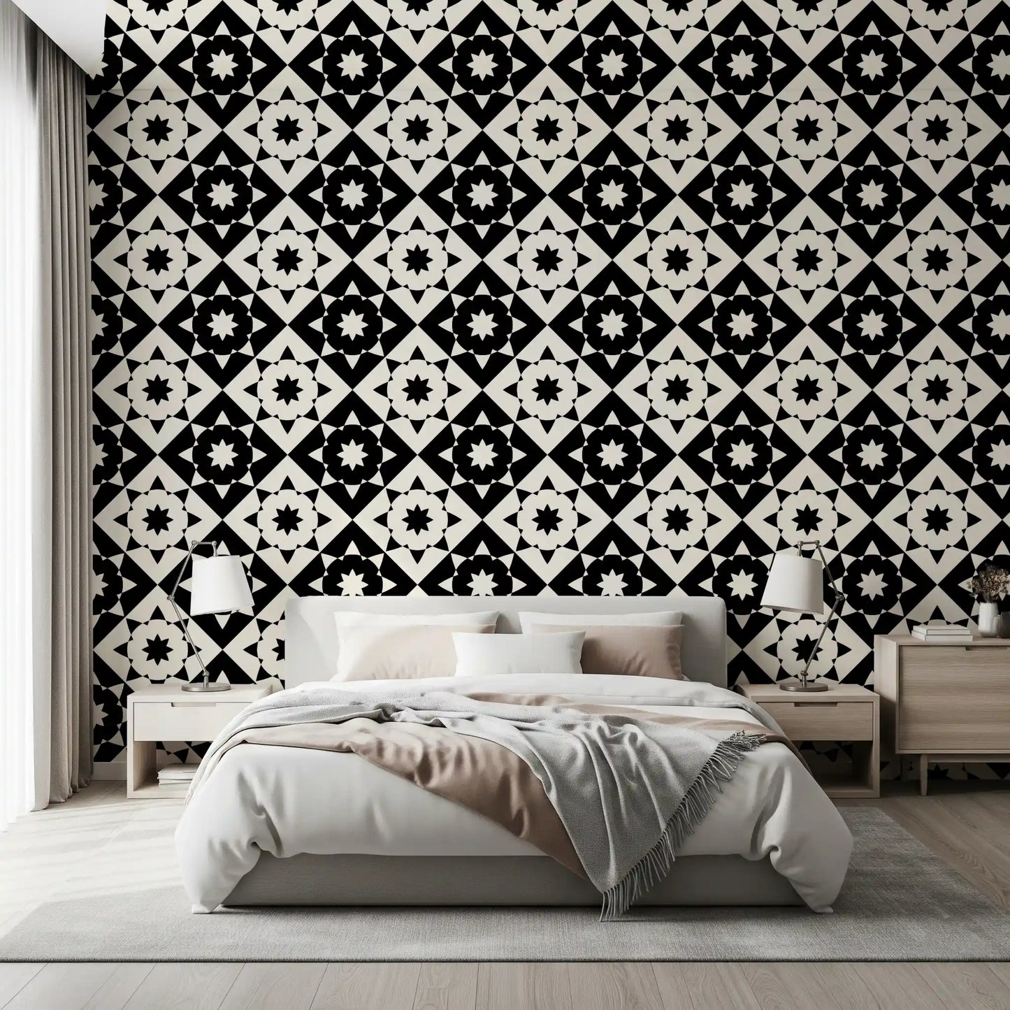 Graphic Starburst Geometric Motif Wallpaper⁠