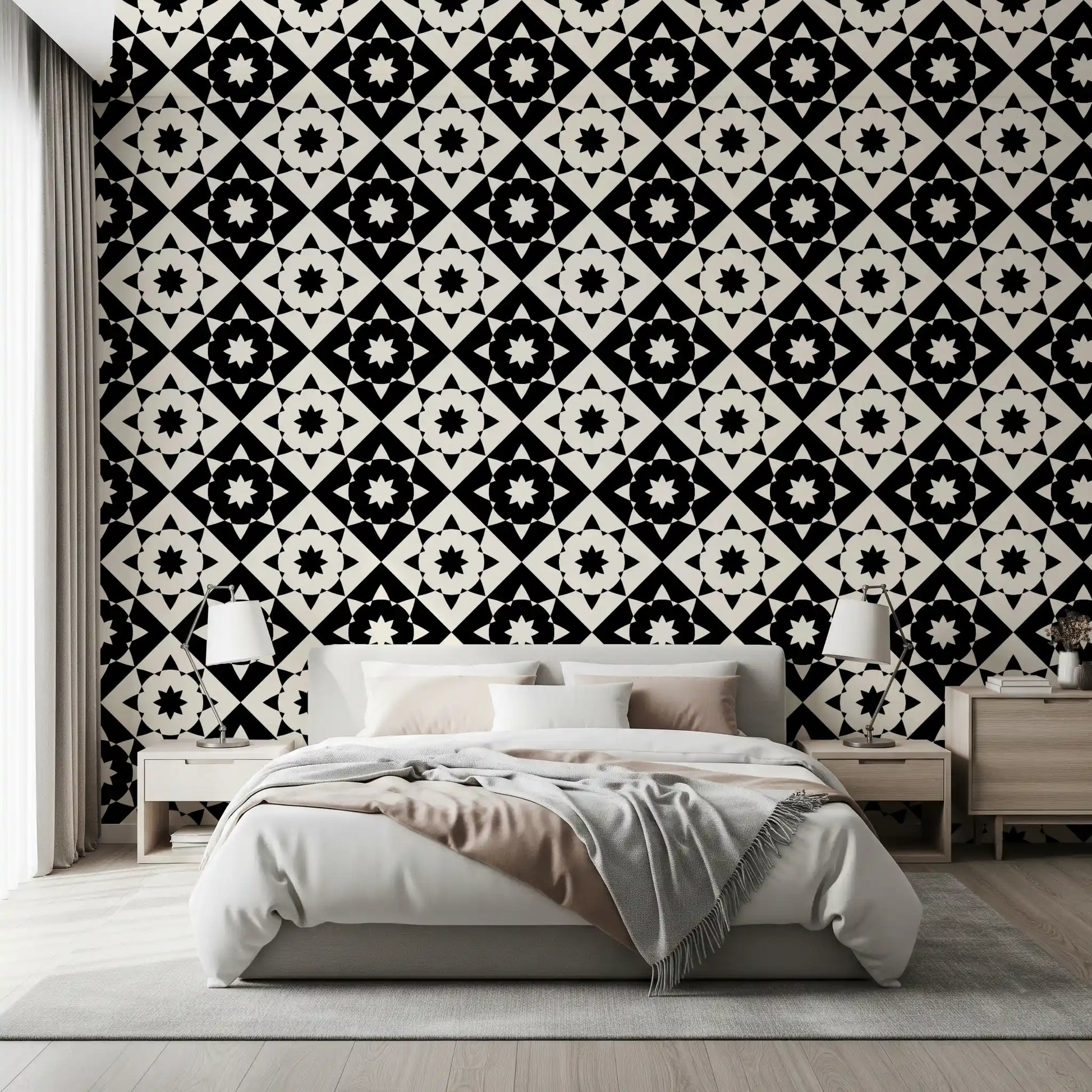 Graphic Starburst Geometric Motif Wallpaper⁠