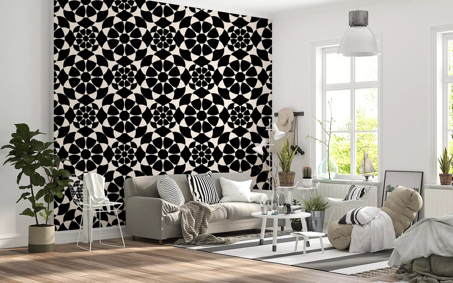 Geometric Monochrome Circle Grid Wallpaper⁠