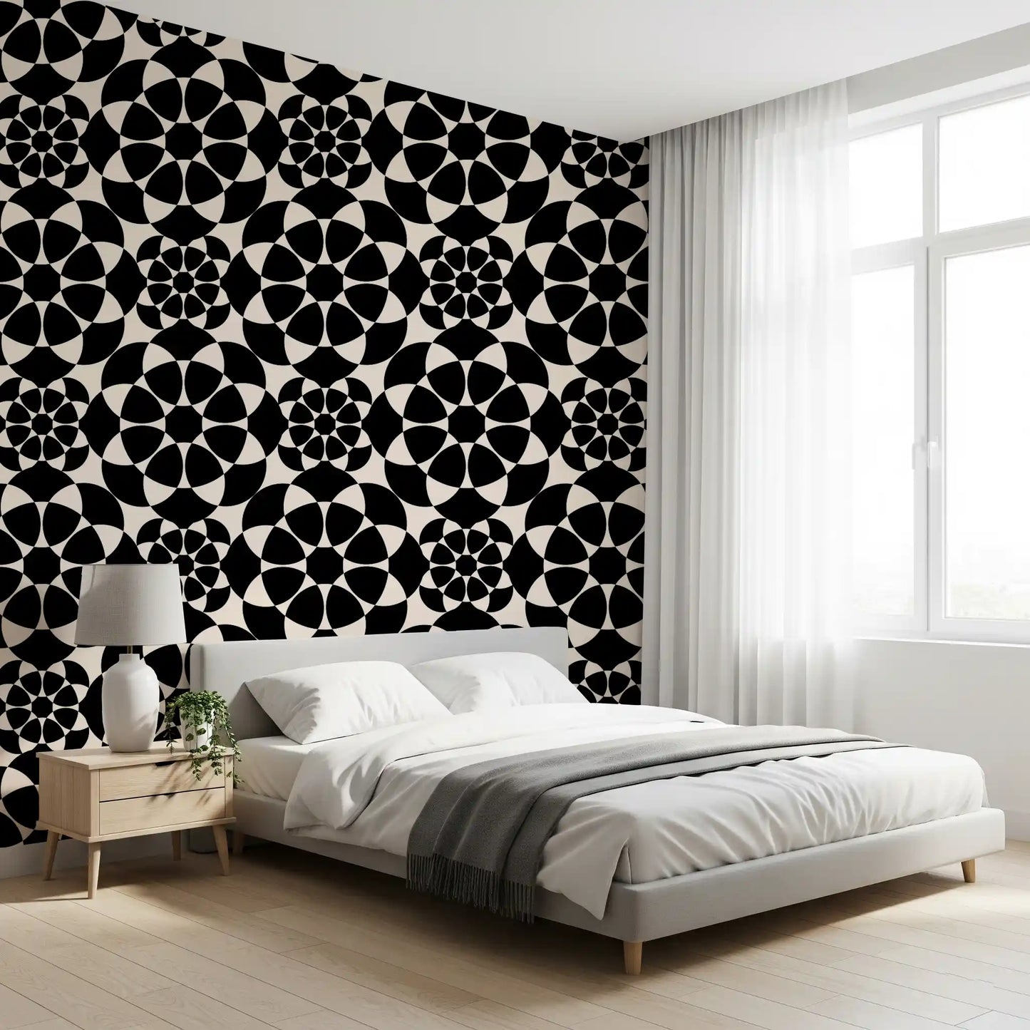 Geometric Monochrome Circle Grid Wallpaper⁠