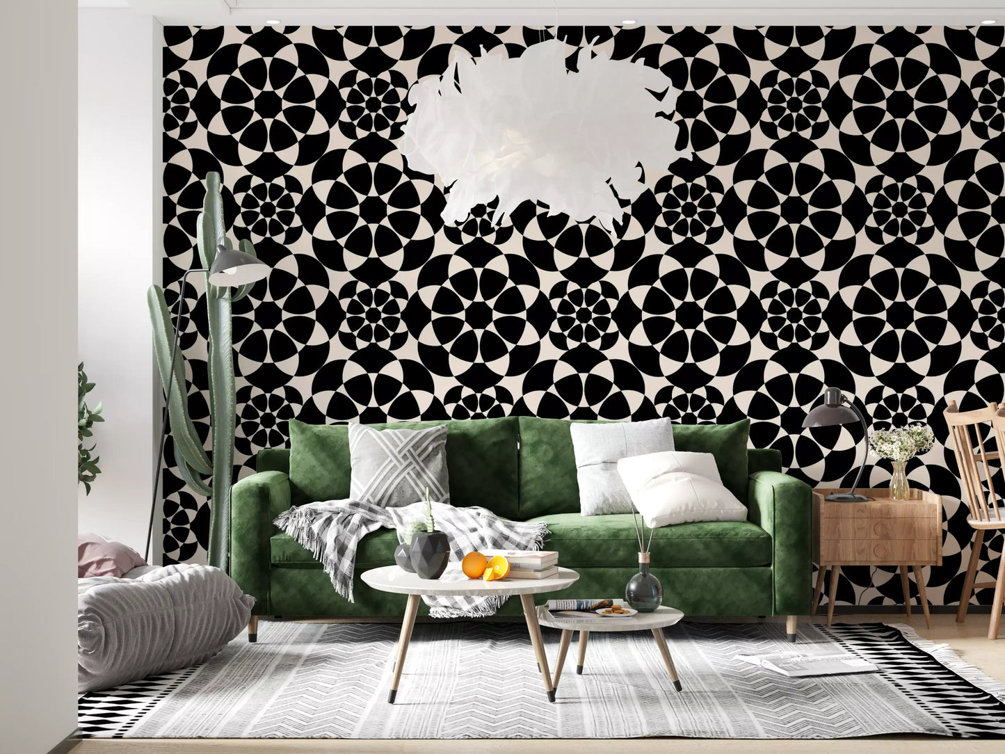 Geometric Monochrome Circle Grid Wallpaper⁠