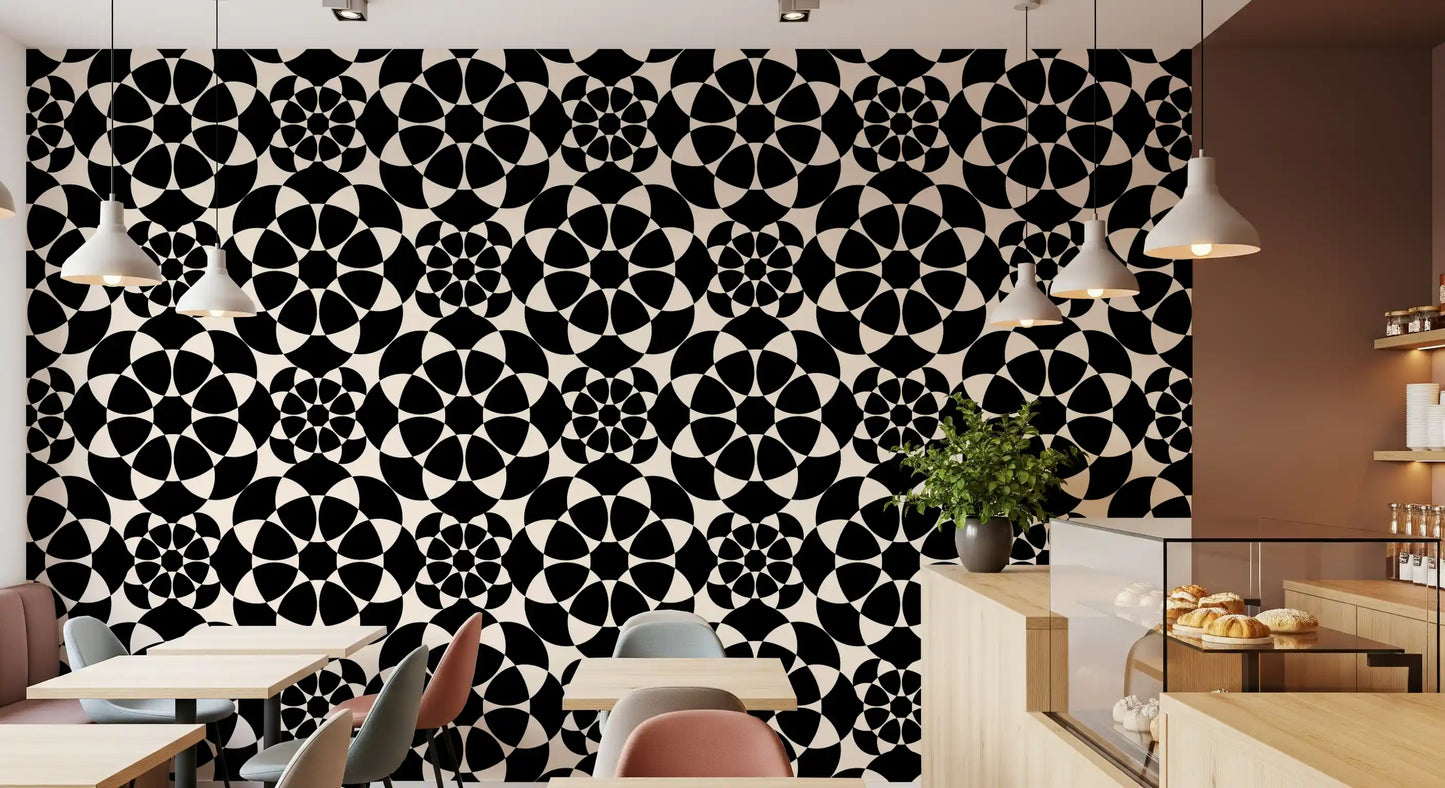 Geometric Monochrome Circle Grid Wallpaper⁠