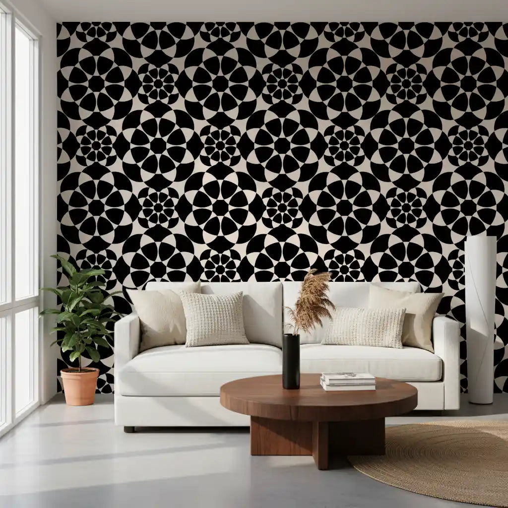Geometric Monochrome Circle Grid Wallpaper⁠