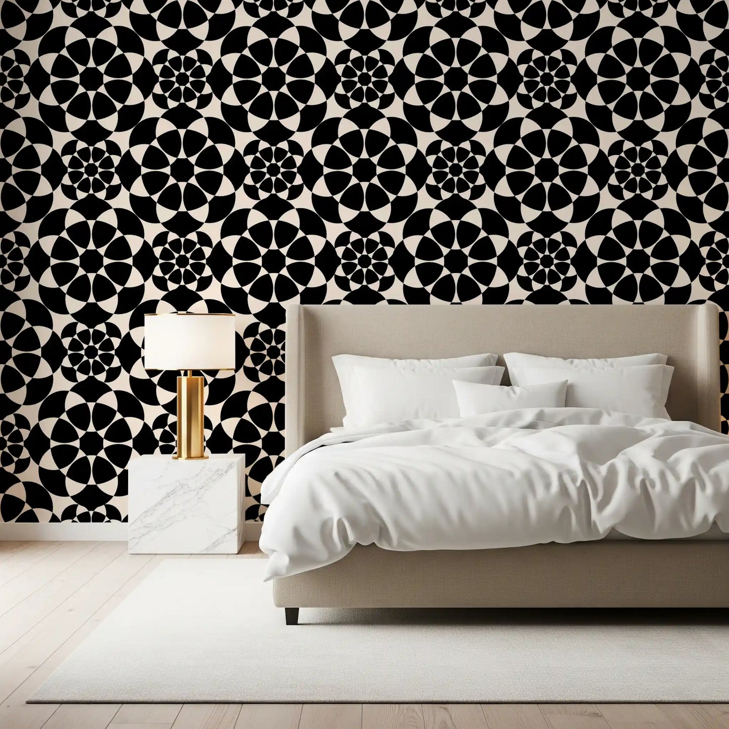 Geometric Monochrome Circle Grid Wallpaper⁠