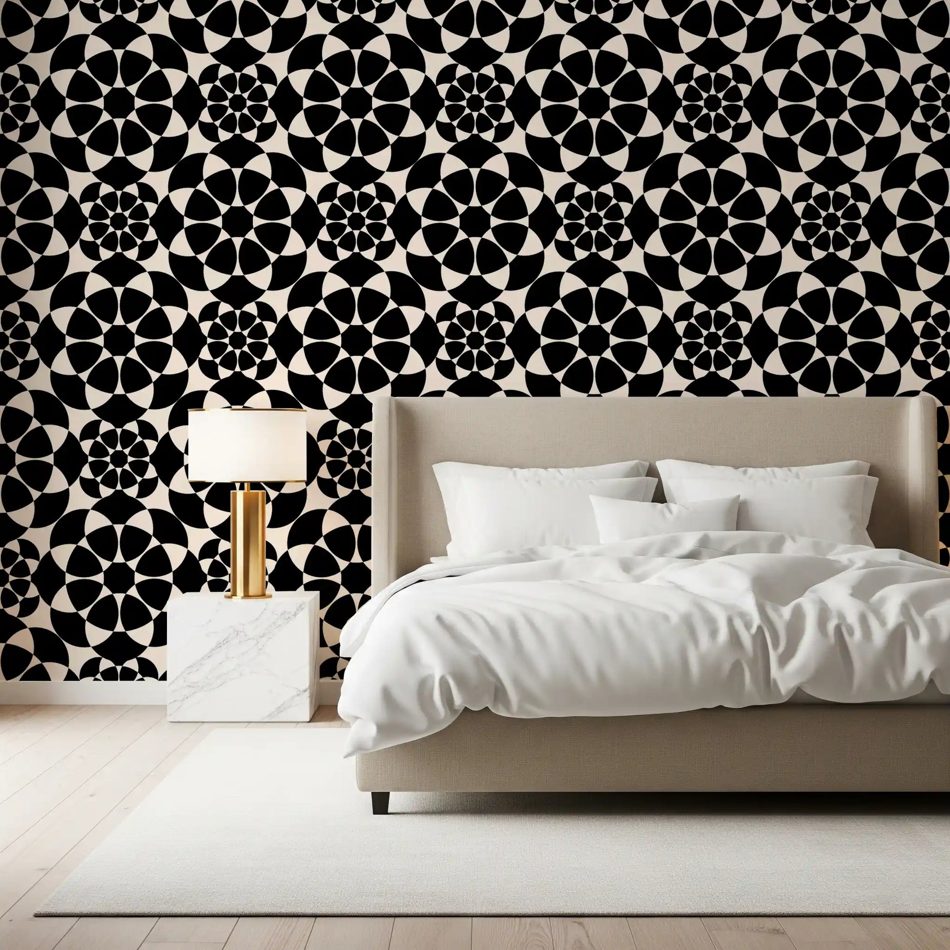 Geometric Monochrome Circle Grid Wallpaper⁠
