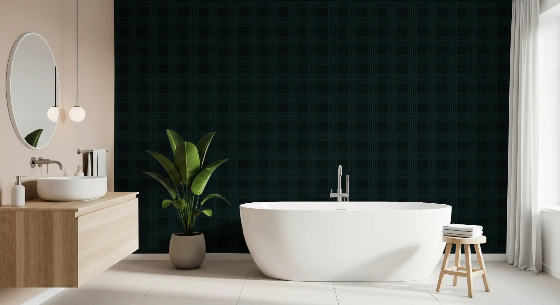 Dark Green Midnight Grid Wallpaper⁠