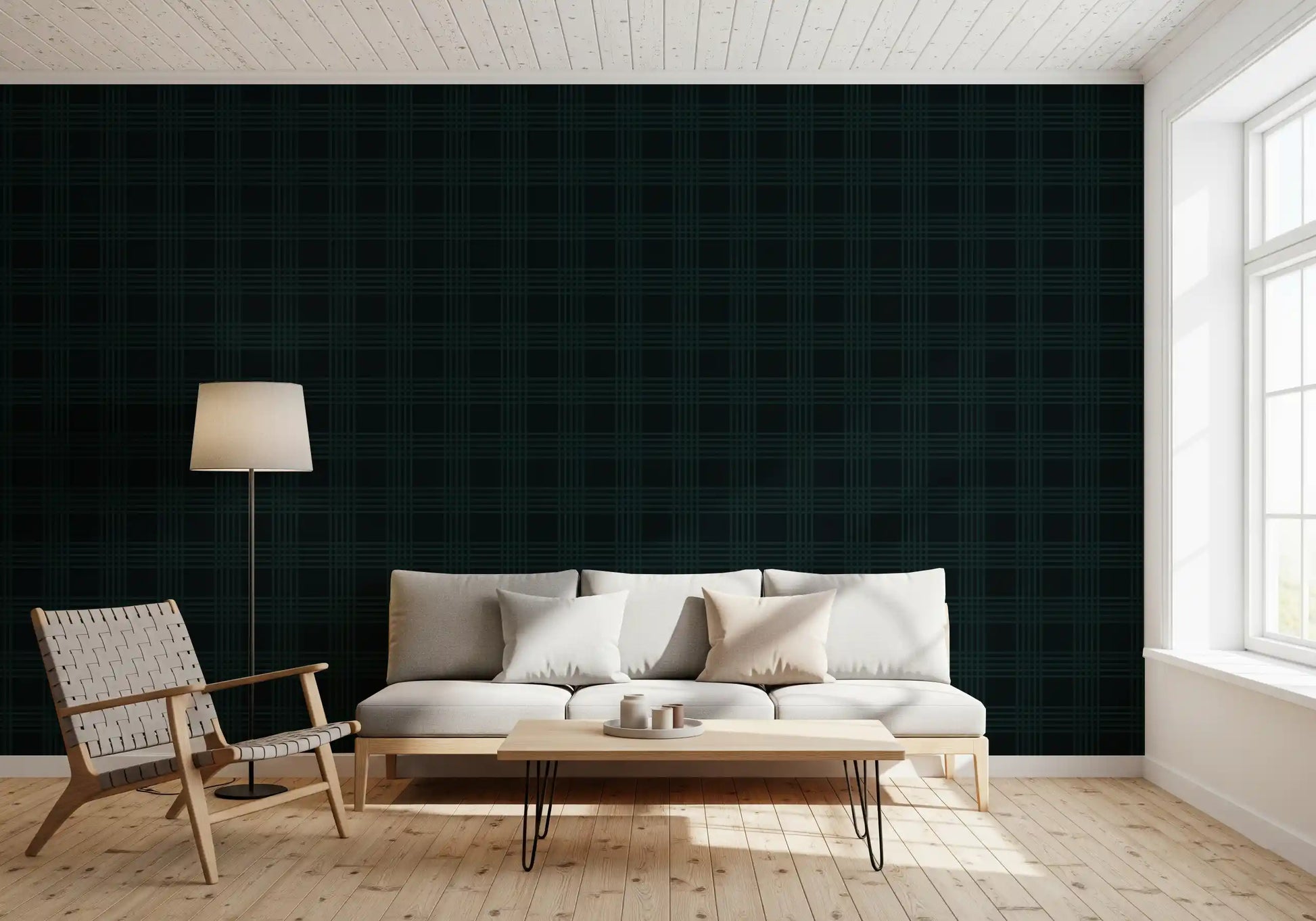 Dark Green Midnight Grid Wallpaper⁠