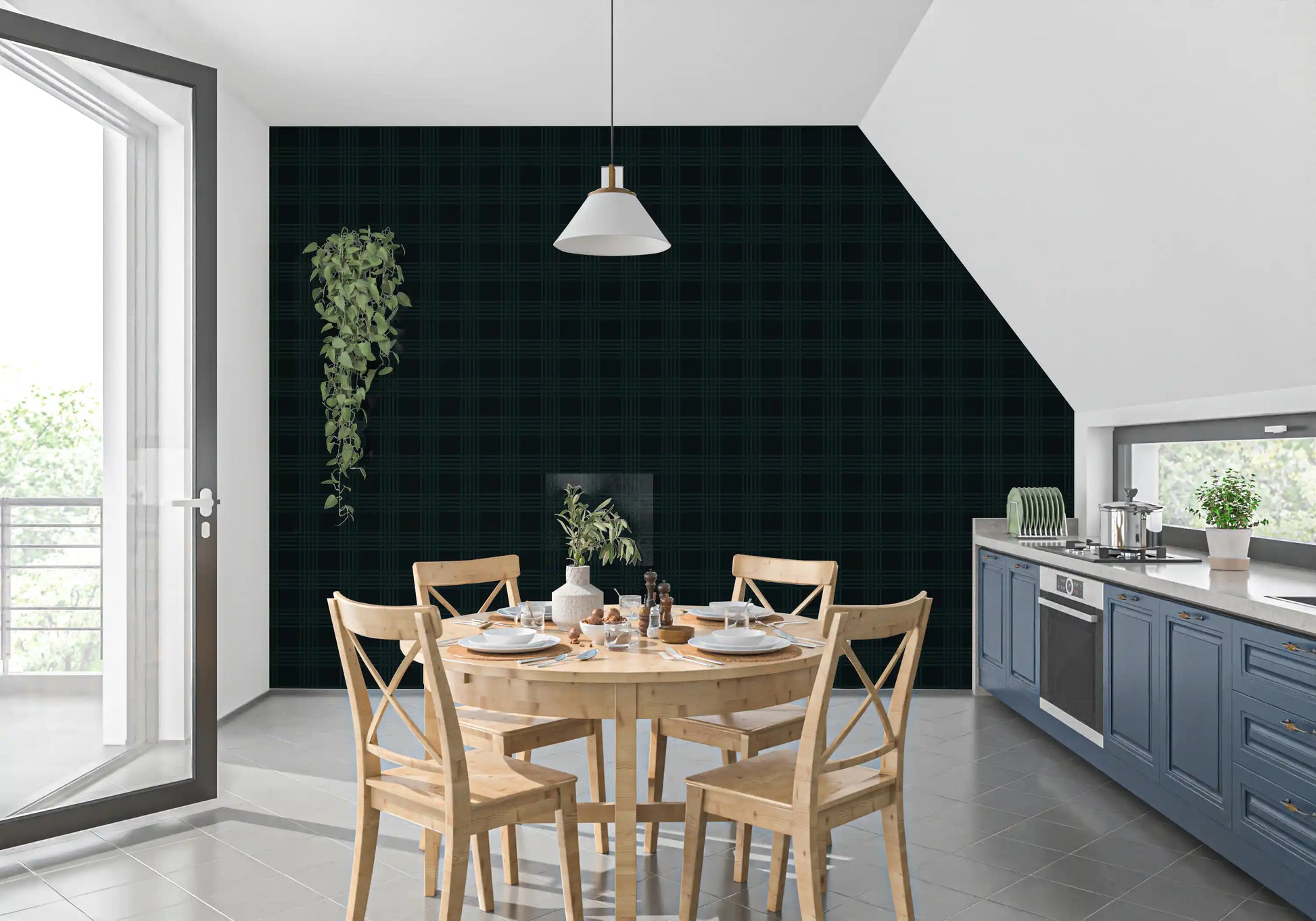 Dark Green Midnight Grid Wallpaper⁠