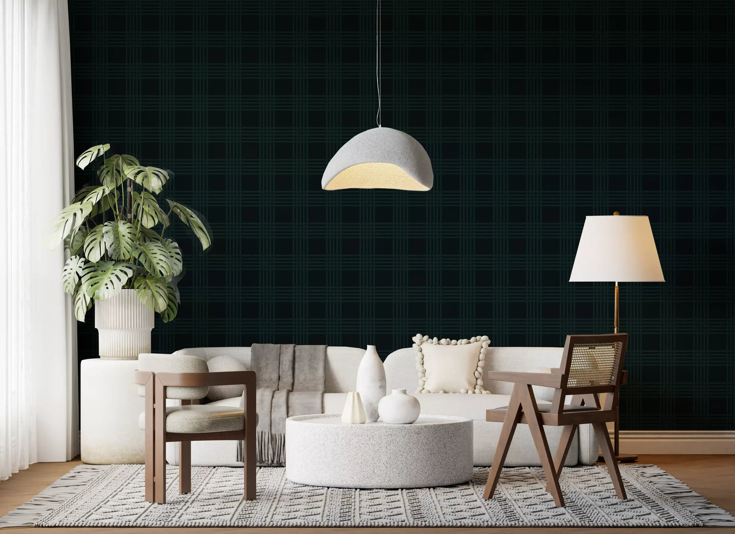 Dark Green Midnight Grid Wallpaper⁠