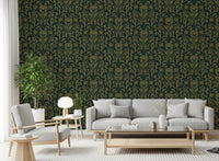 Art Nouveau Old Green Botanical Damask Wallpaper⁠