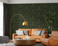 Art Nouveau Old Green Botanical Damask Wallpaper⁠