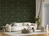 Art Nouveau Old Green Botanical Damask Wallpaper⁠