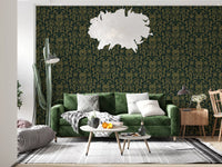 Art Nouveau Old Green Botanical Damask Wallpaper⁠