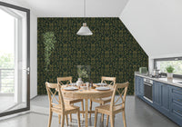 Art Nouveau Old Green Botanical Damask Wallpaper⁠