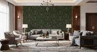 Art Nouveau Old Green Botanical Damask Wallpaper⁠