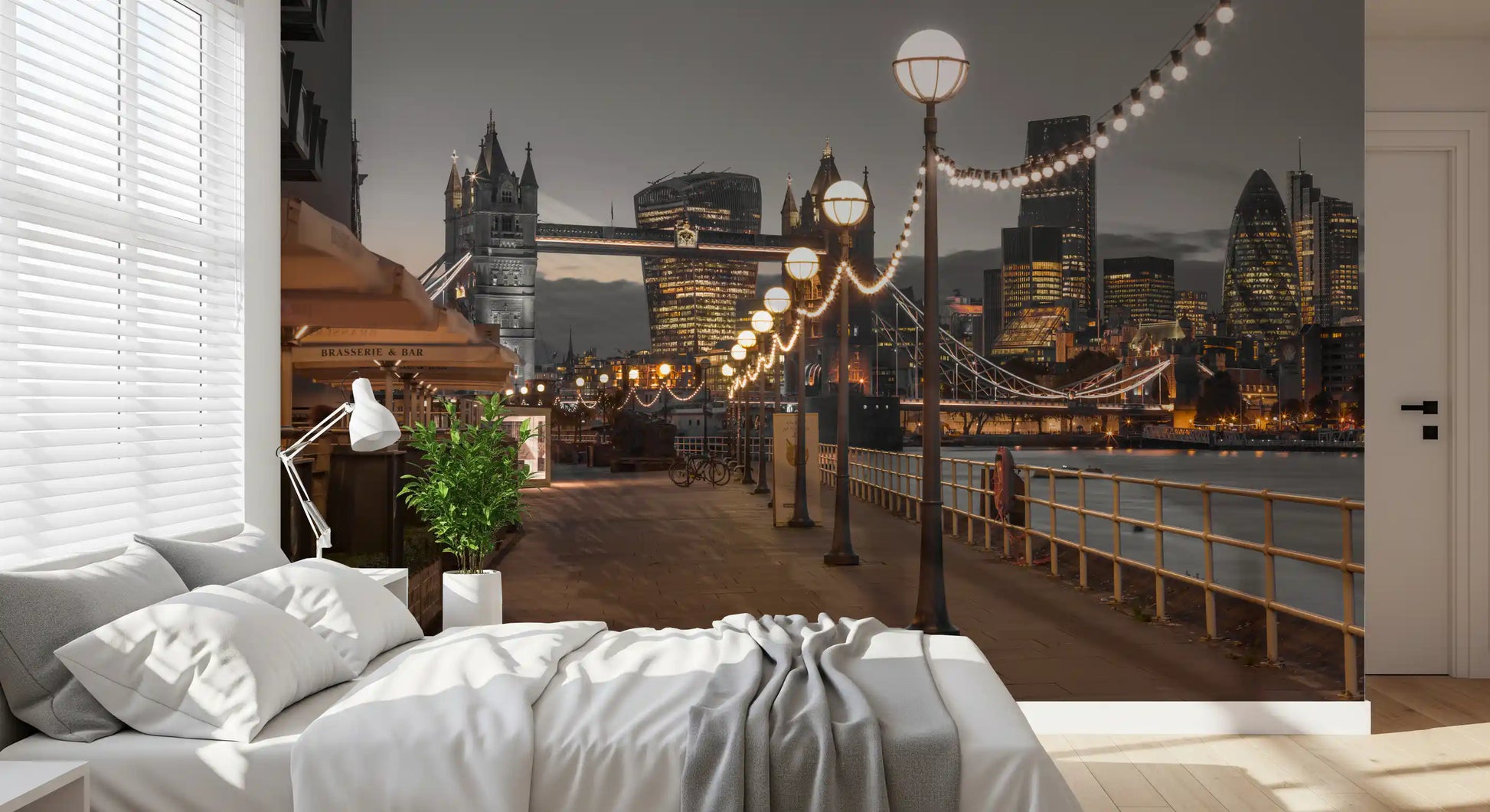 Cosmopolitan Night Riverside Scene Wall Mural