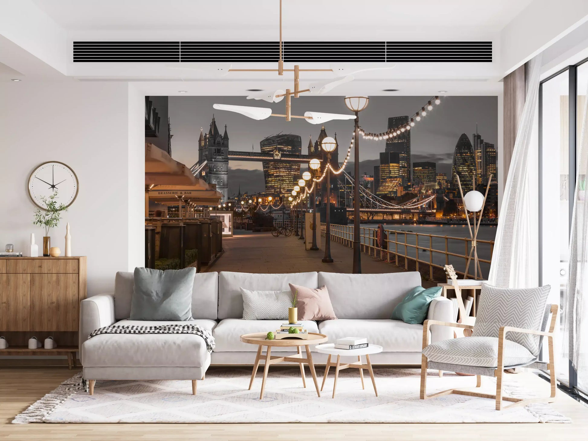 Cosmopolitan Night Riverside Scene Wall Mural