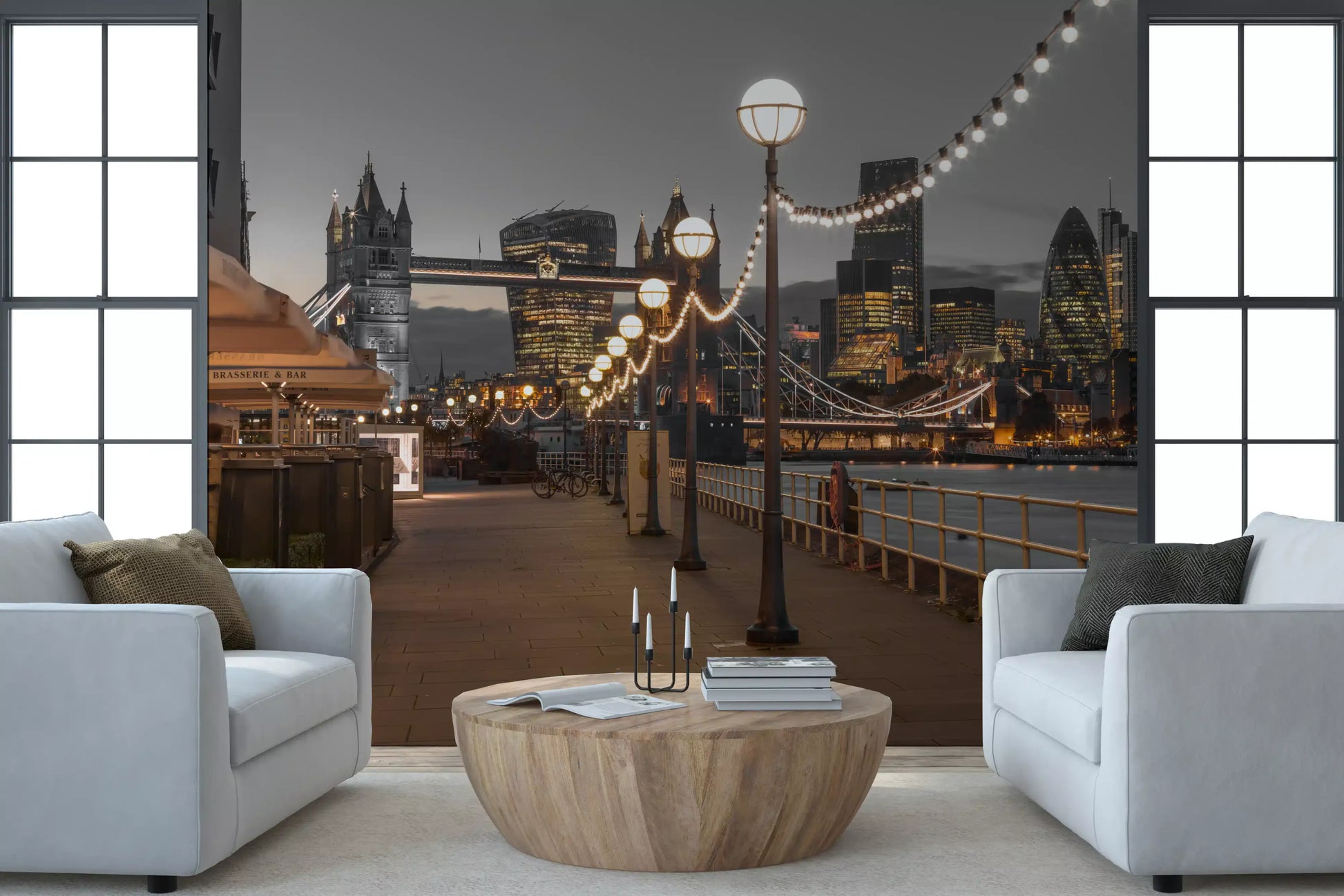 Cosmopolitan Night Riverside Scene Wall Mural