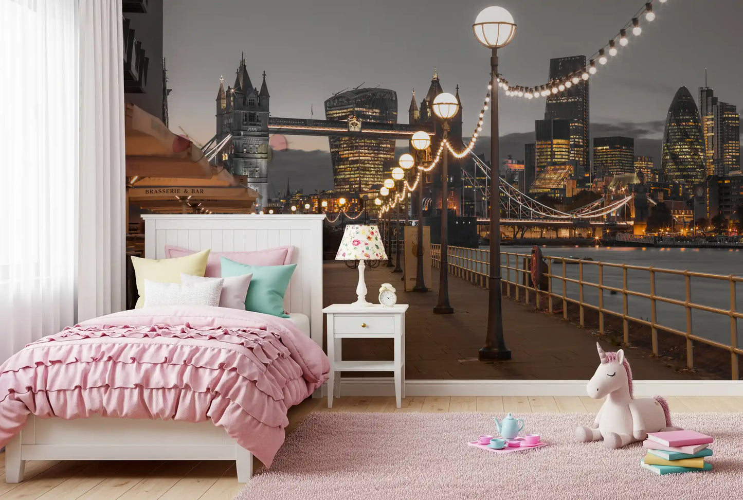 Cosmopolitan Night Riverside Scene Wall Mural