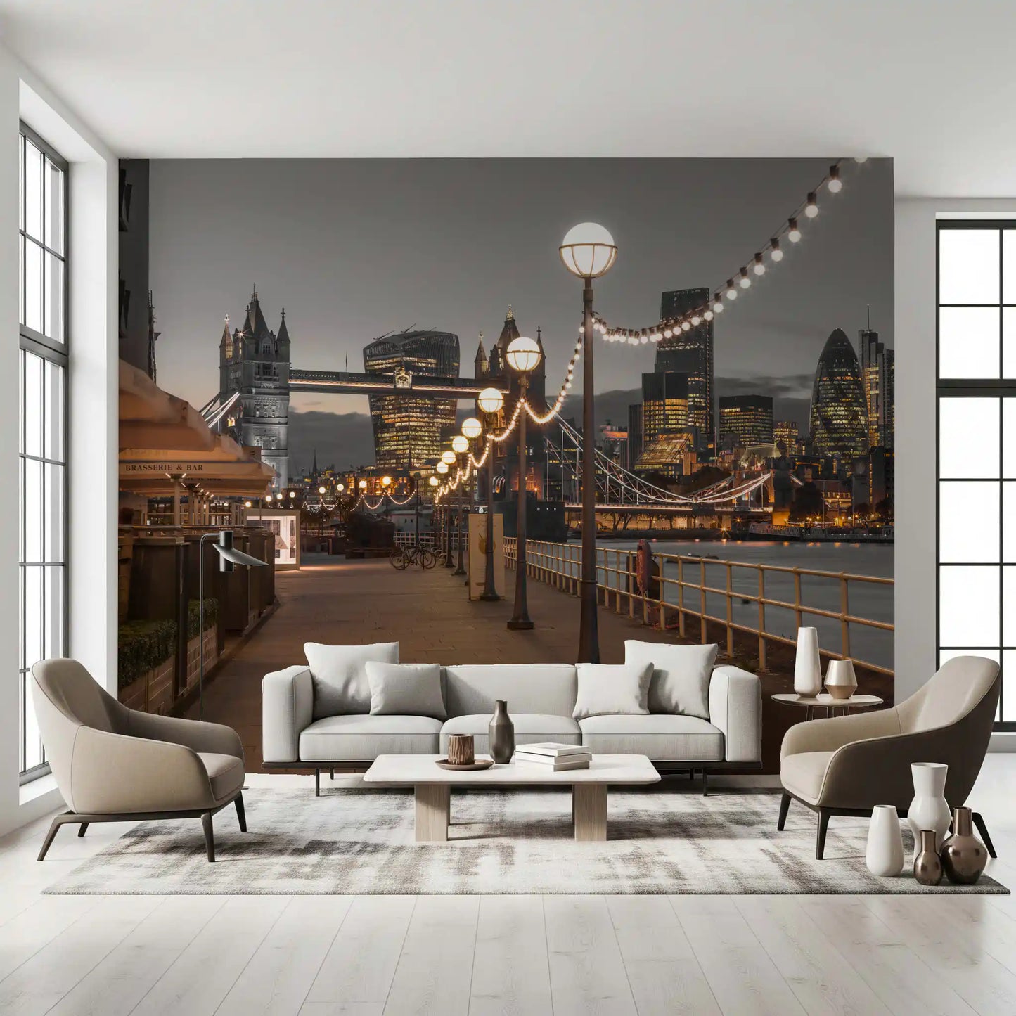 Cosmopolitan Night Riverside Scene Wall Mural