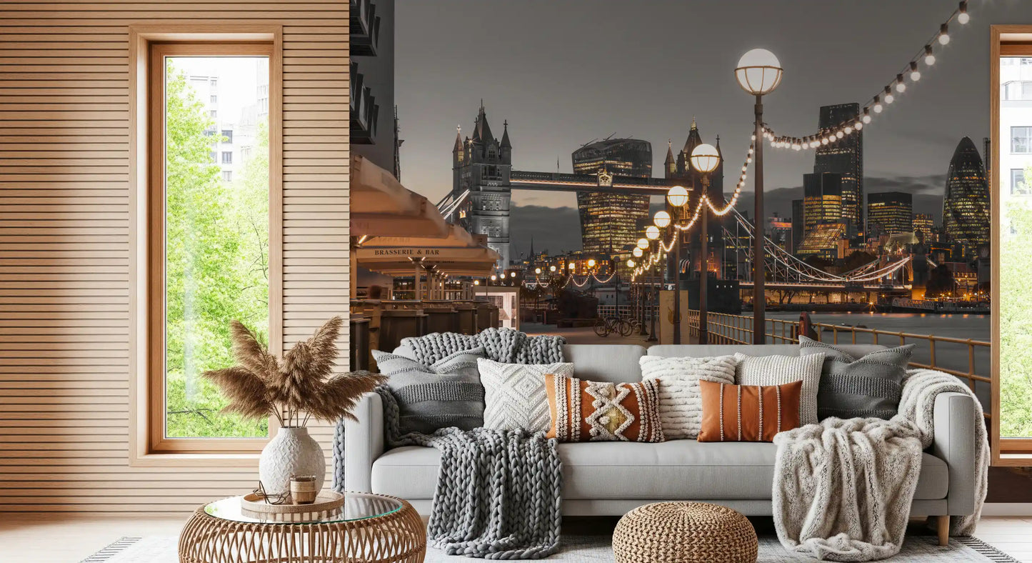 Cosmopolitan Night Riverside Scene Wall Mural