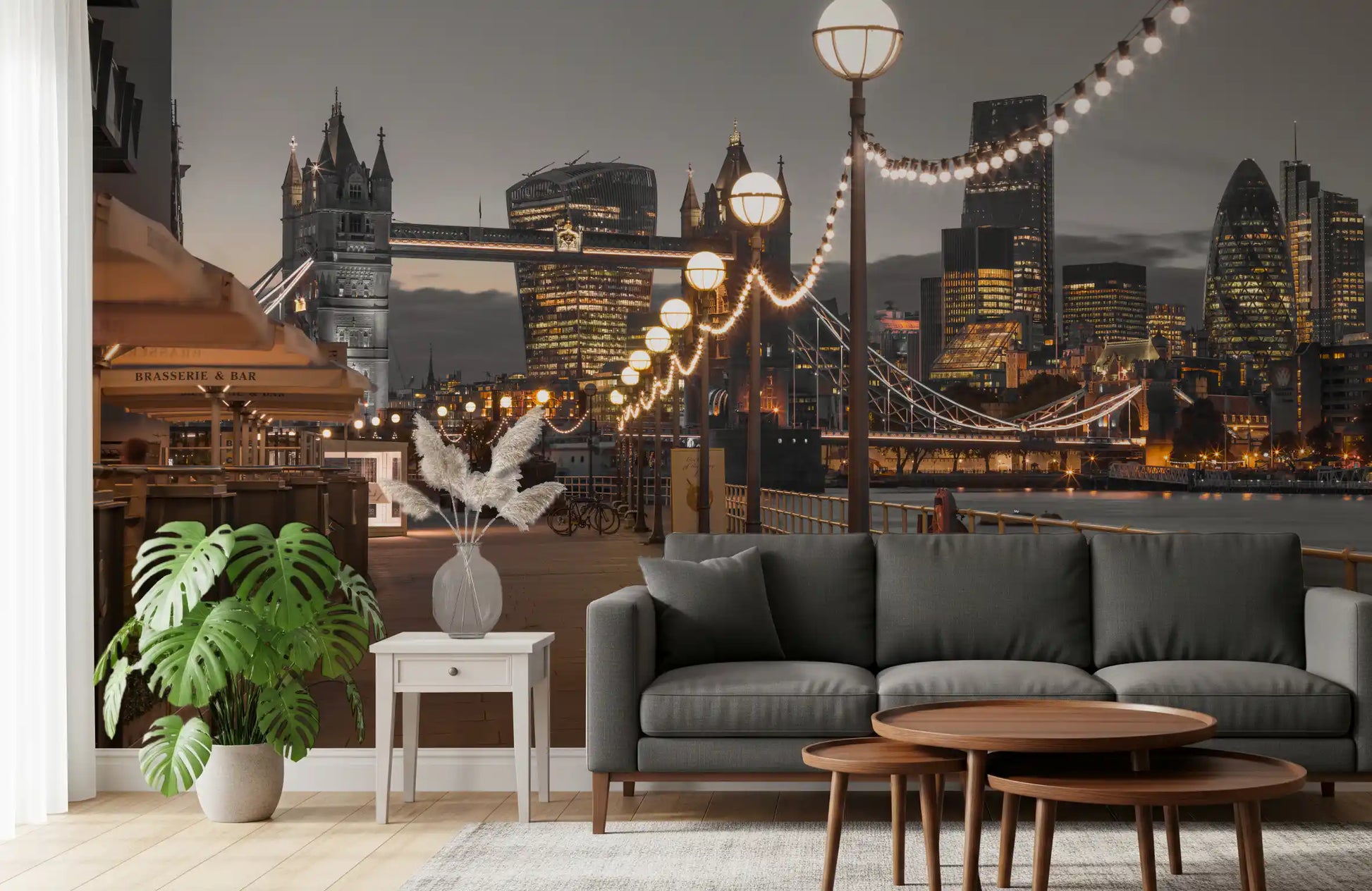 Cosmopolitan Night Riverside Scene Wall Mural
