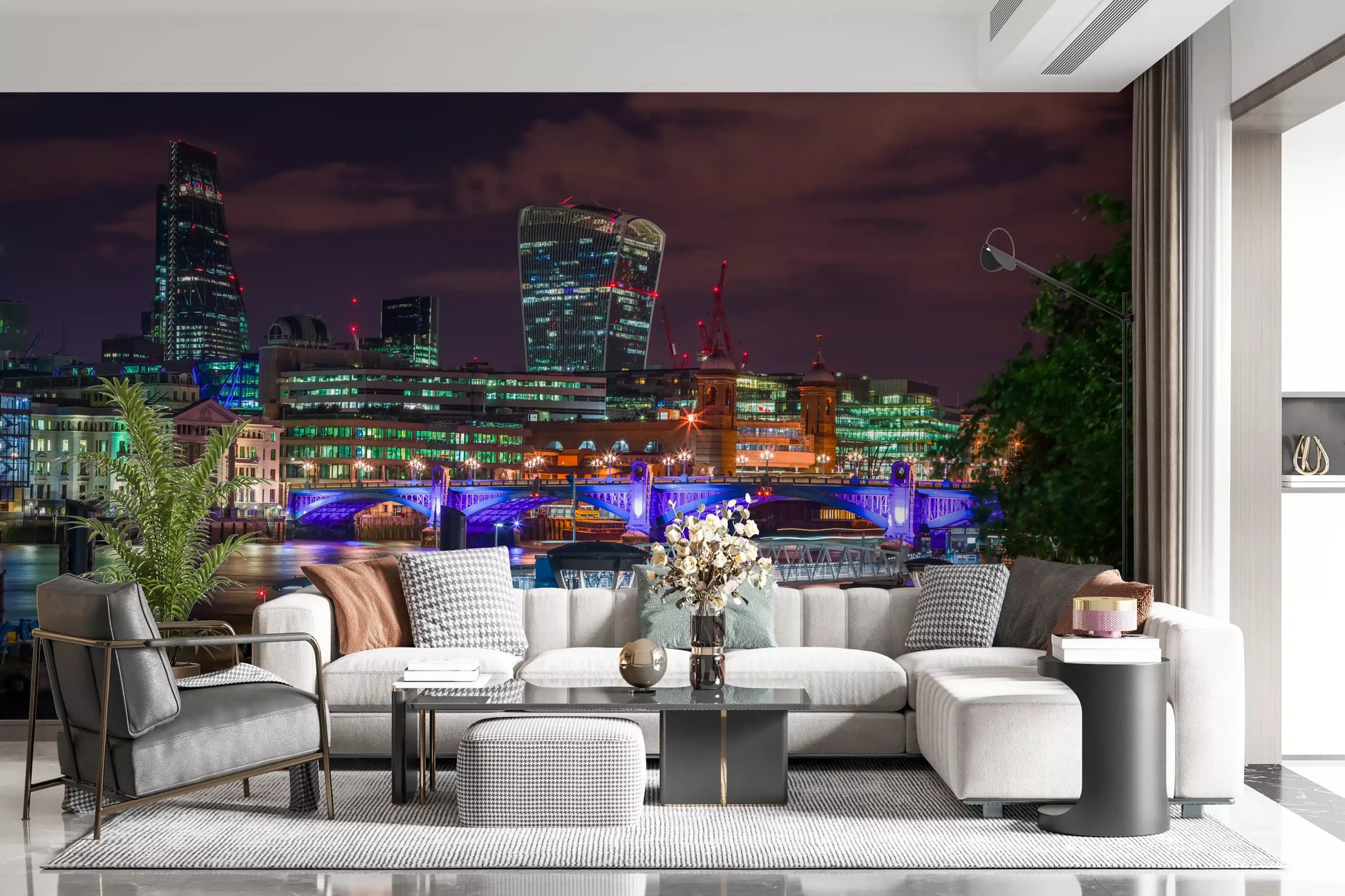Thames River Urban Night Wall Mural