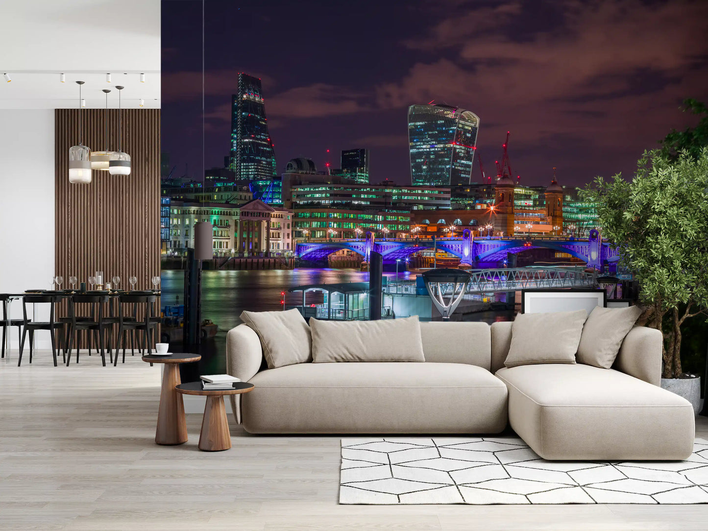 Thames River Urban Night Wall Mural