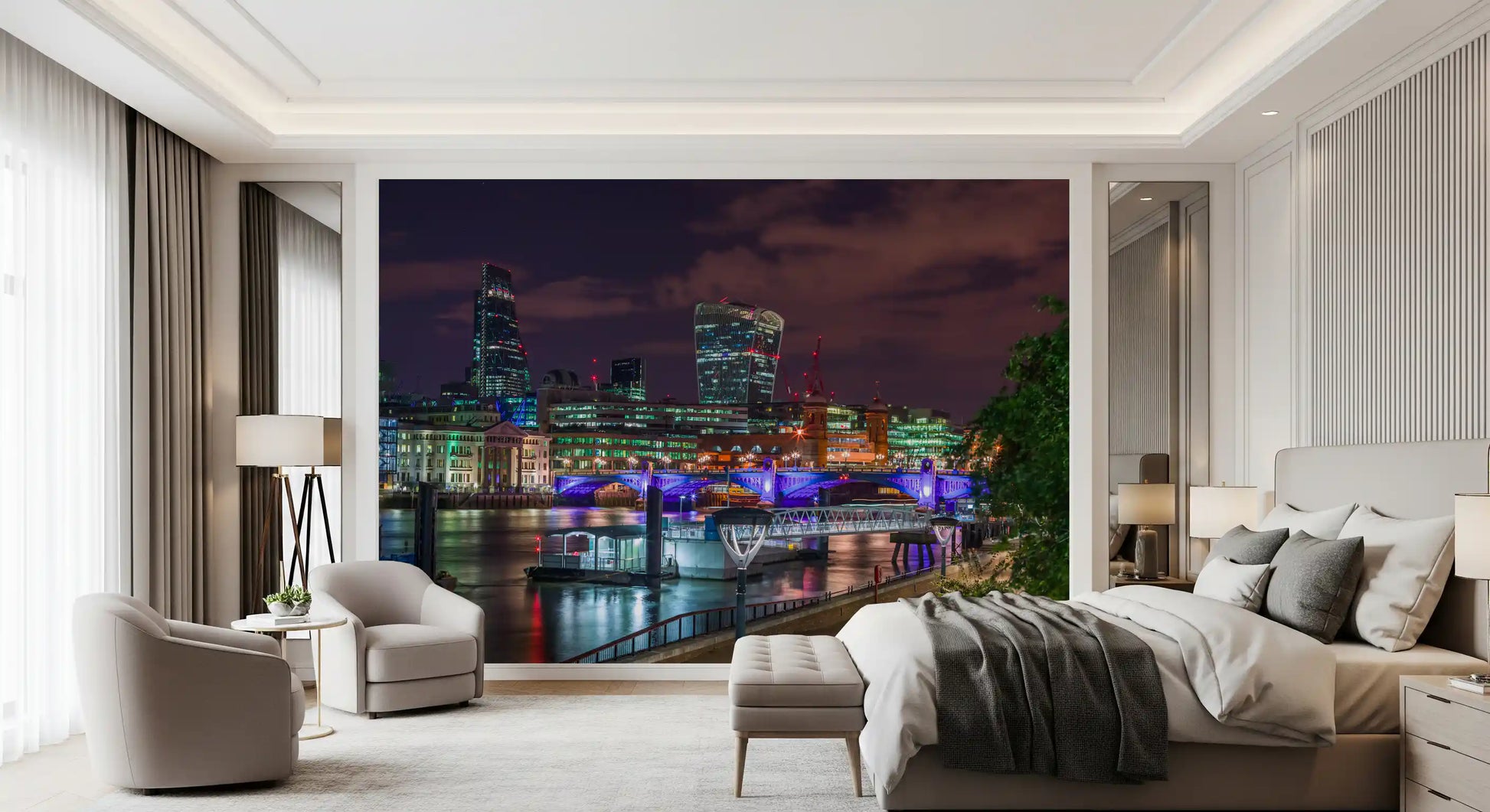 Thames River Urban Night Wall Mural