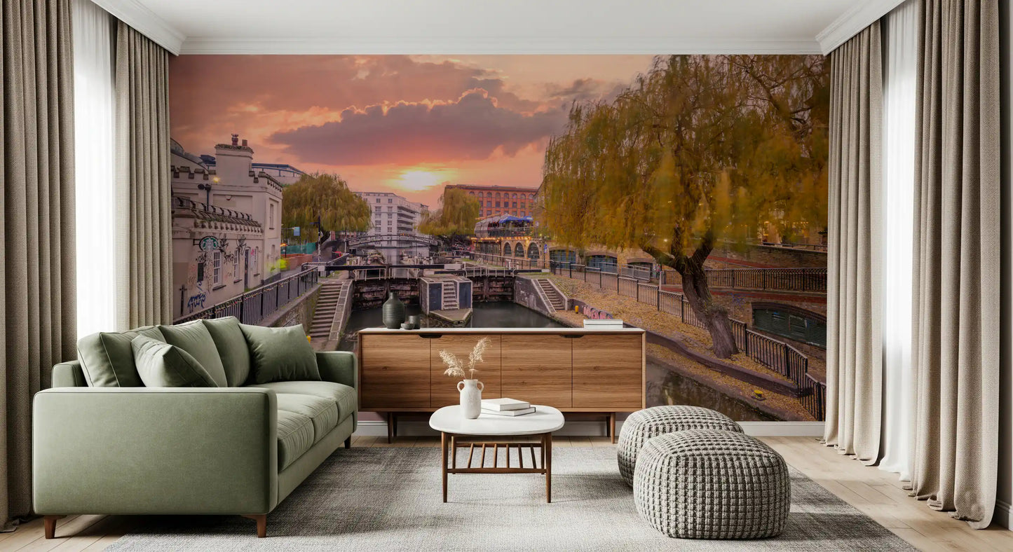 Somber Stone Chapel Graveyard Vista Wall Mural