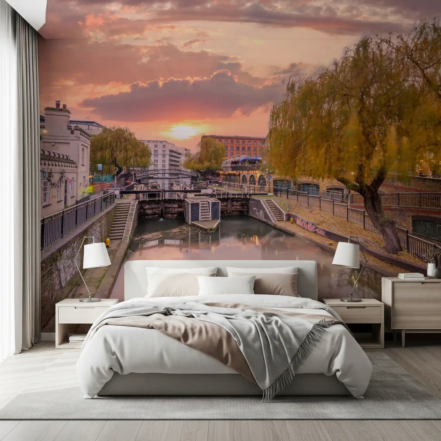 Somber Stone Chapel Graveyard Vista Wall Mural