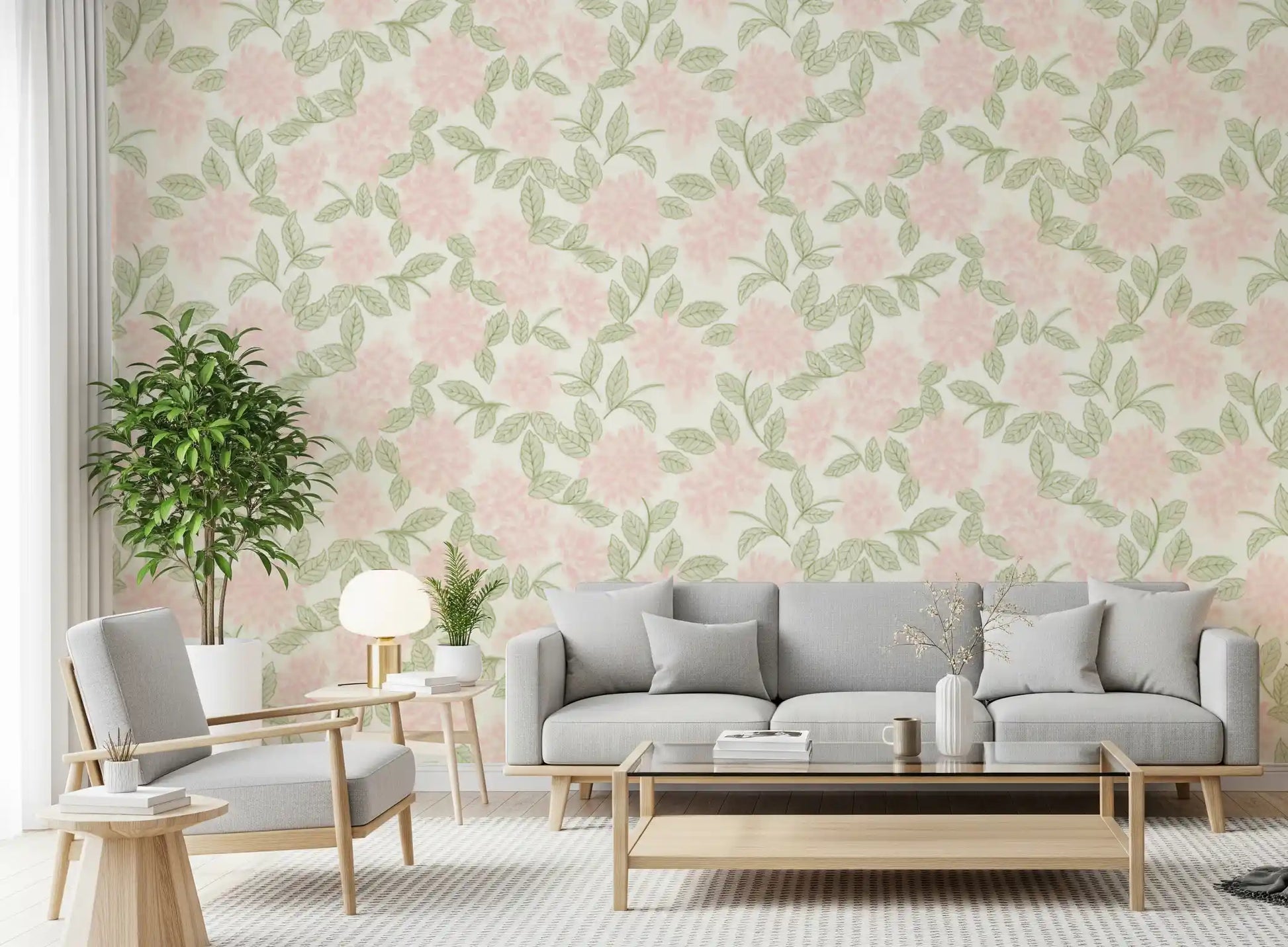 Blush Bloom Botanical Sketch Wallpaper⁠