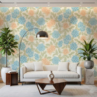 Watercolor Azure and Peach Blossoms Wallpaper⁠