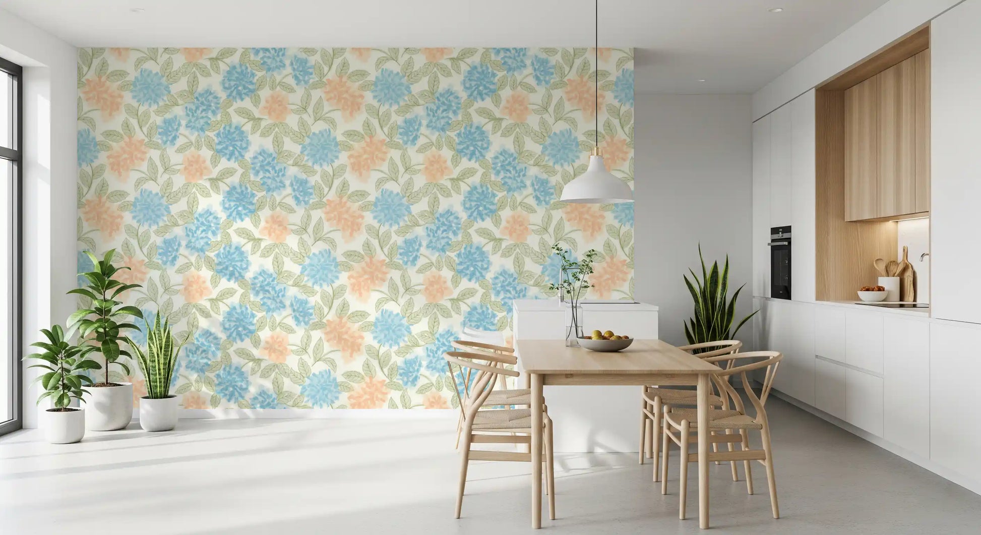 Watercolor Azure and Peach Blossoms Wallpaper⁠