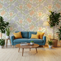Blush and Periwinkle Garden Sketch Wallpaper⁠
