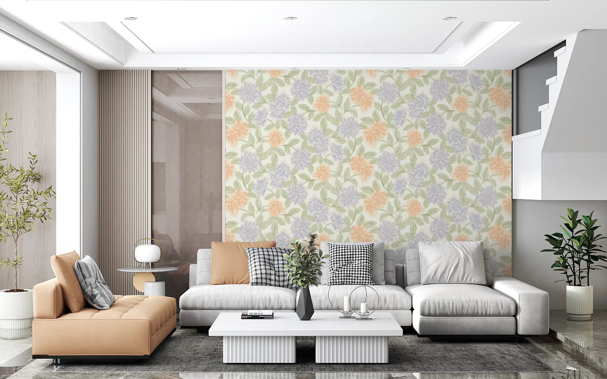 Blush and Periwinkle Garden Sketch Wallpaper⁠