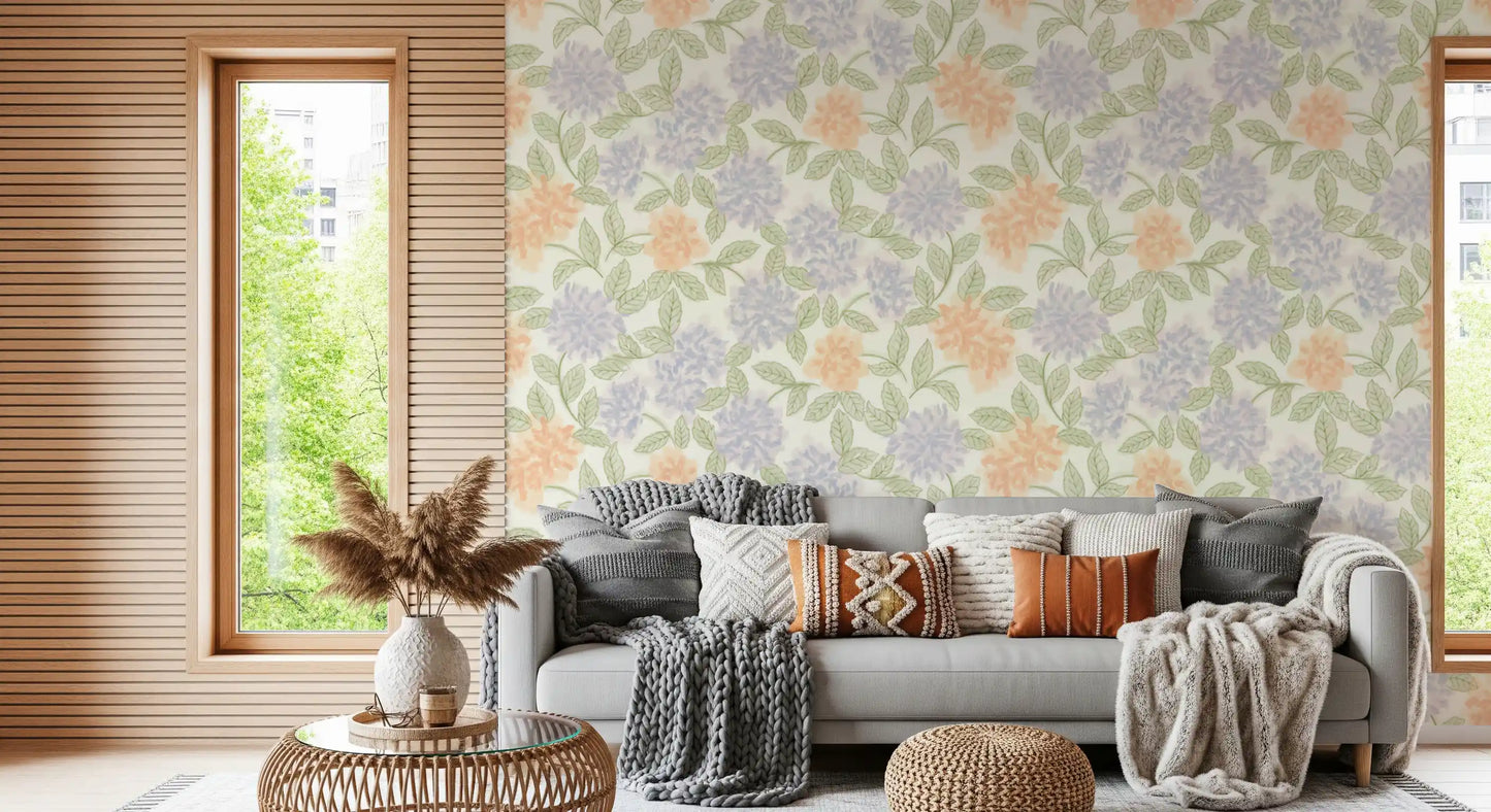 Blush and Periwinkle Garden Sketch Wallpaper⁠
