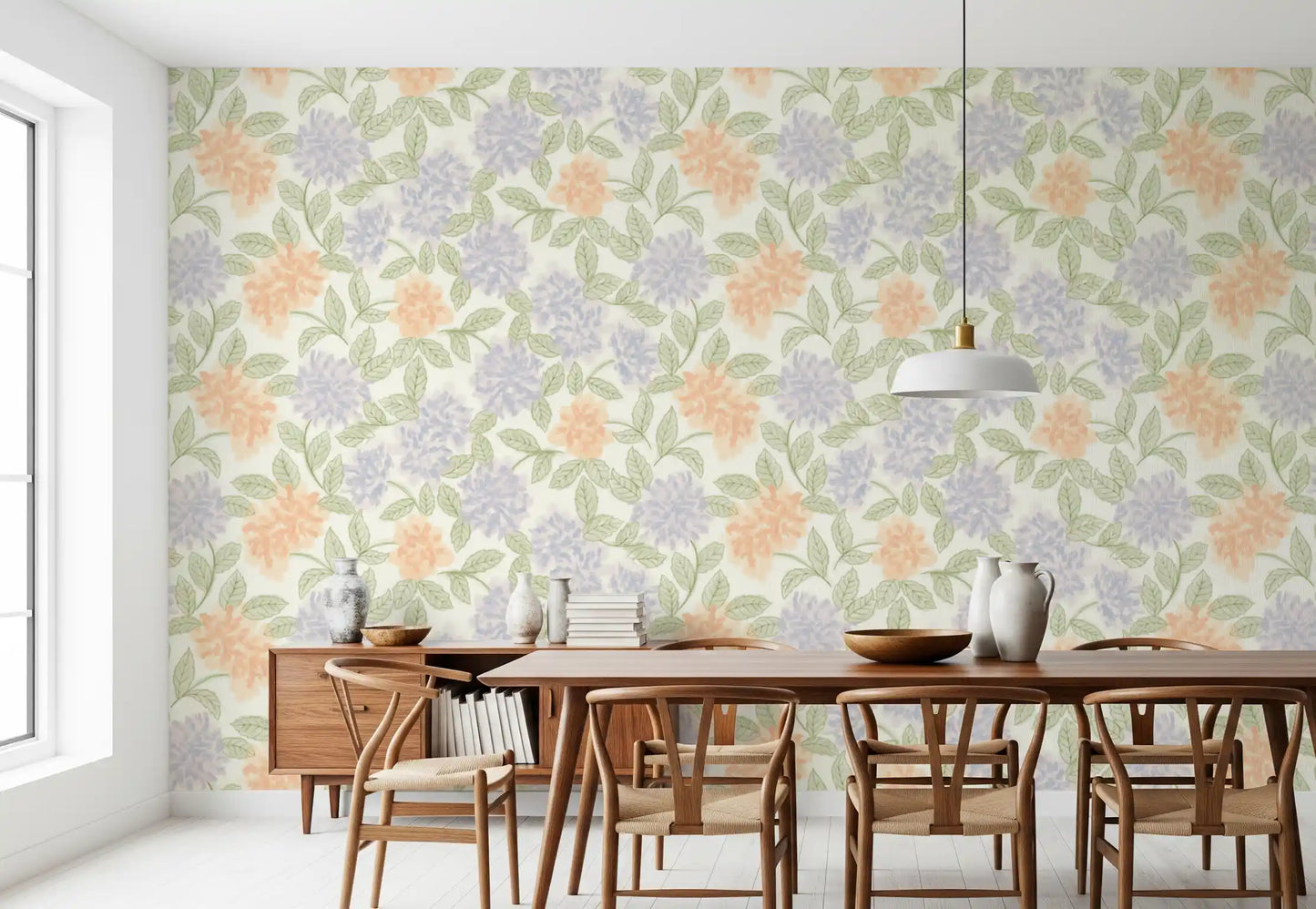 Blush and Periwinkle Garden Sketch Wallpaper⁠