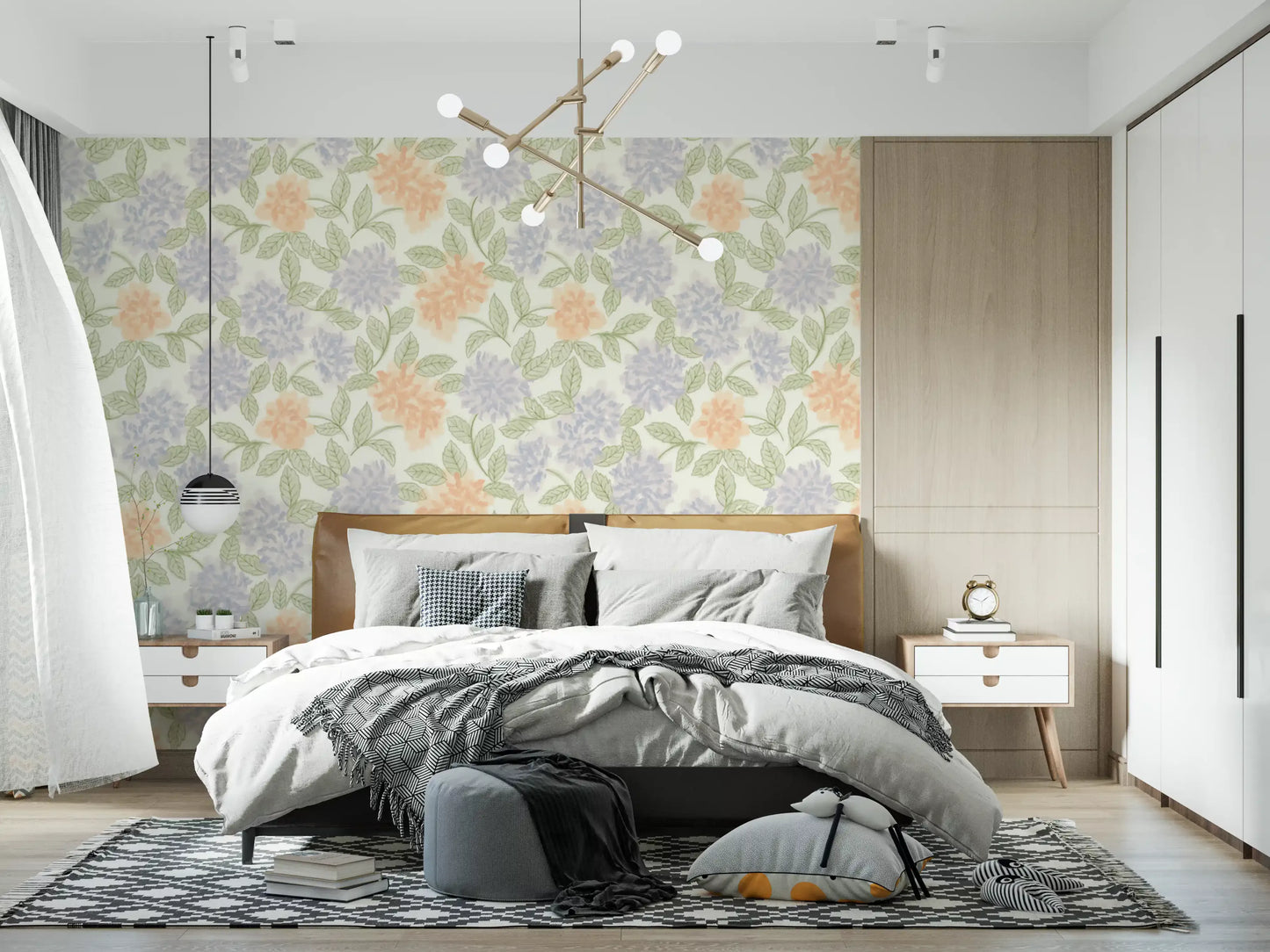 Blush and Periwinkle Garden Sketch Wallpaper⁠