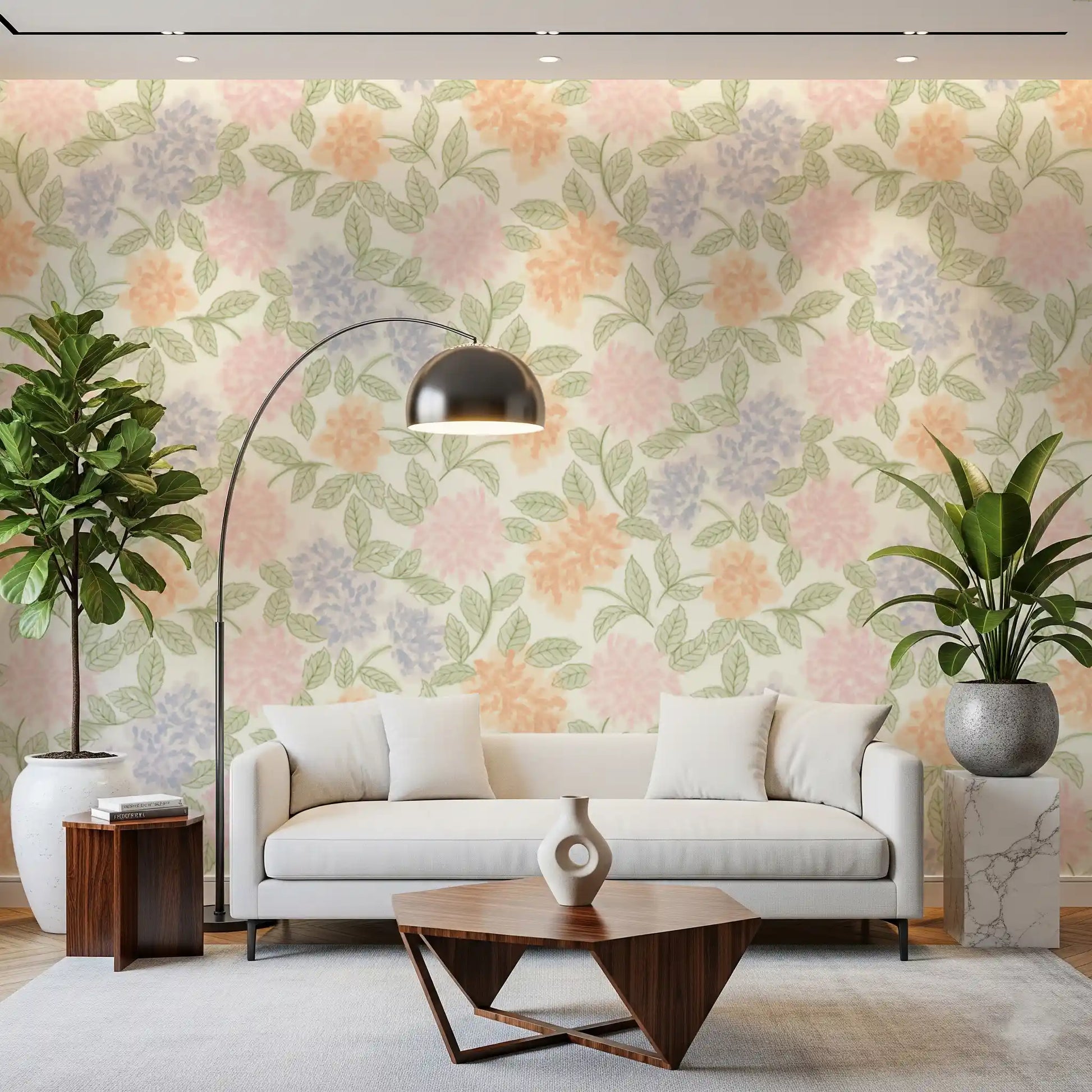 Whimsical Botanical Sketch Pattern Wallpaper⁠