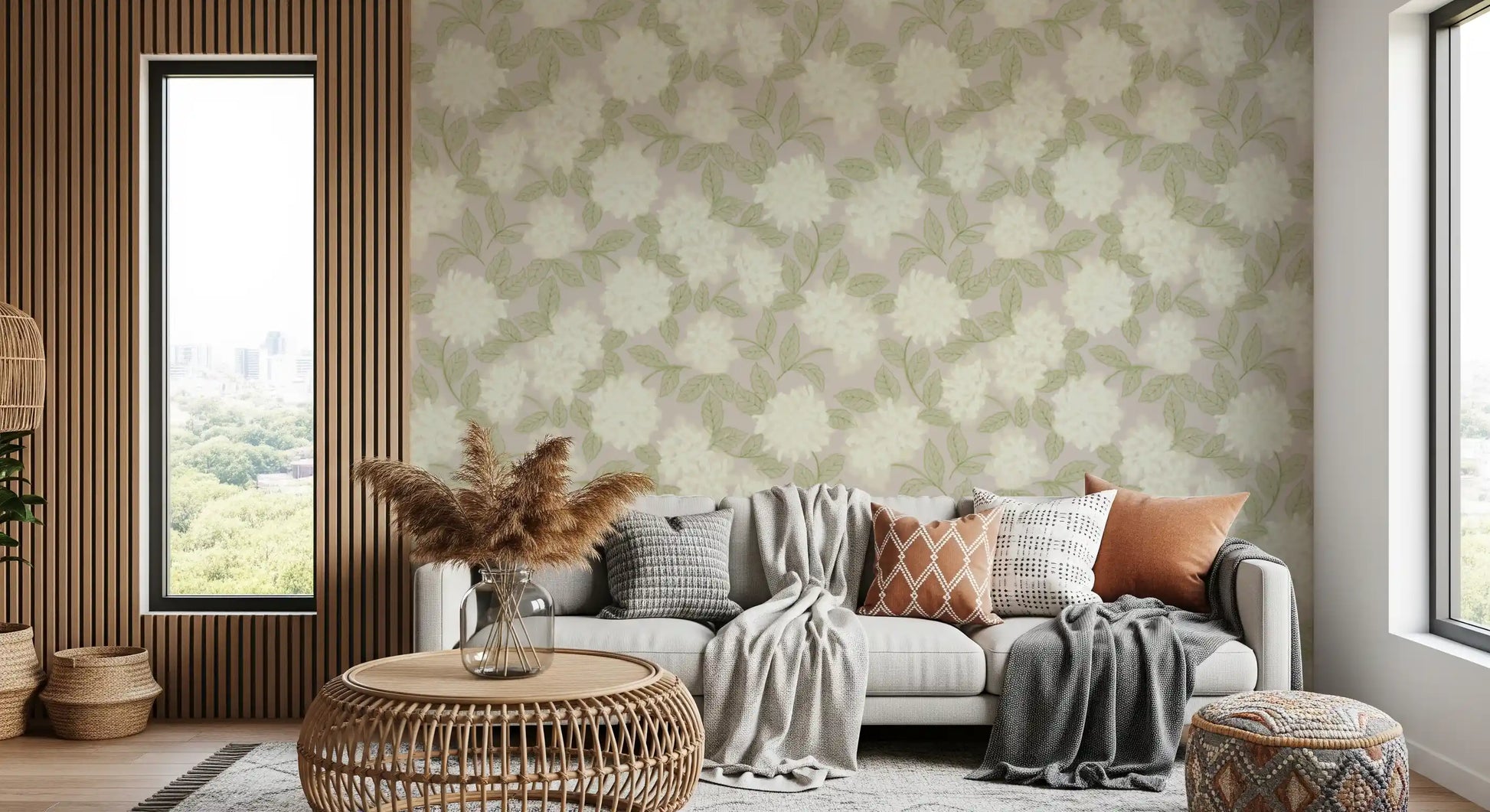Minimalist Garden Leaf Motif Wallpaper⁠