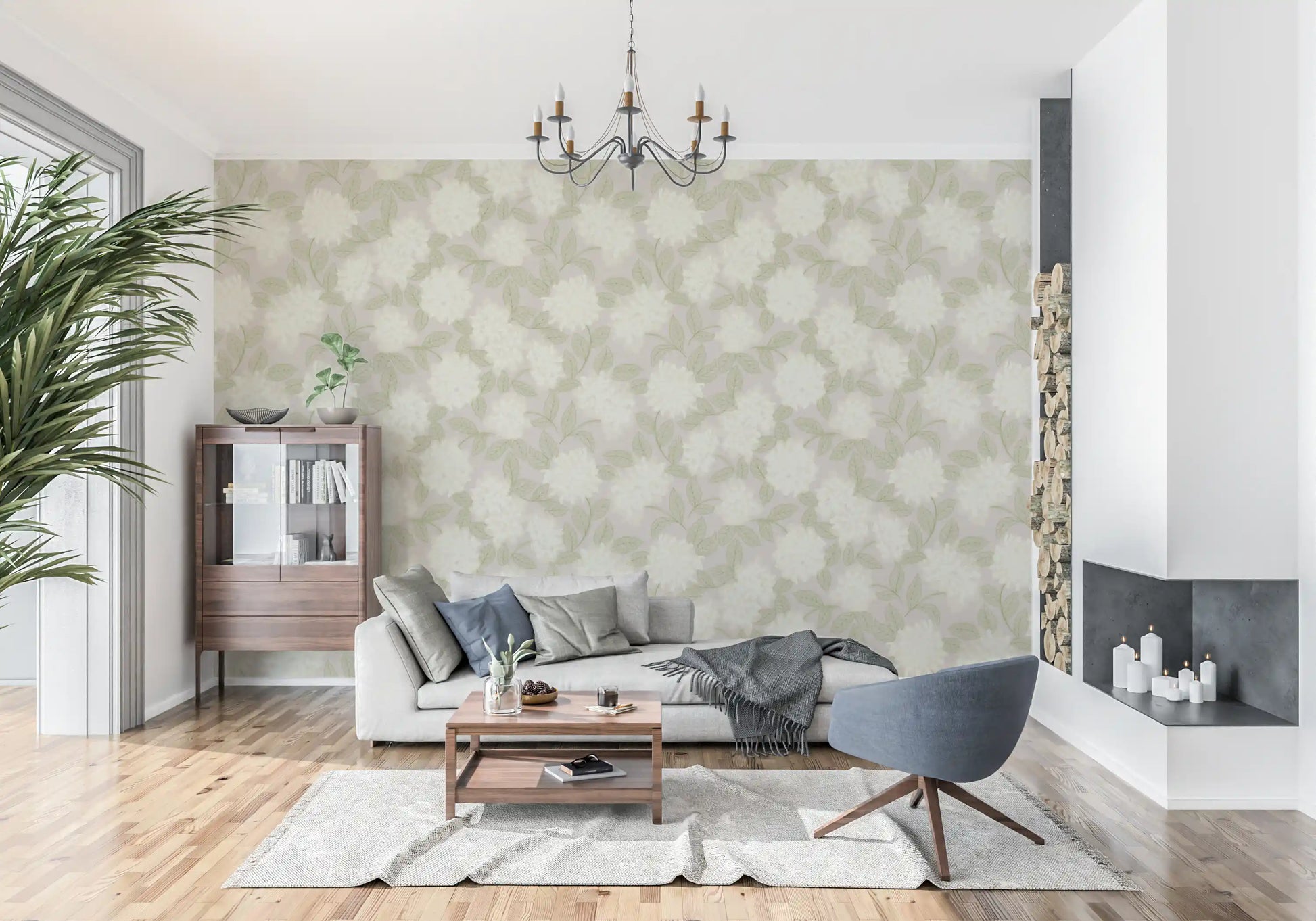 Minimalist Garden Leaf Motif Wallpaper⁠
