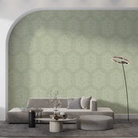 Boho Painted - Abstract Mudcloth Hexagons Tribal Geometric Pattern Chopped Dill Wallpaper⁠