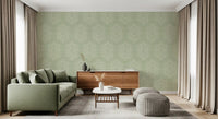 Boho Painted - Abstract Mudcloth Hexagons Tribal Geometric Pattern Chopped Dill Wallpaper⁠